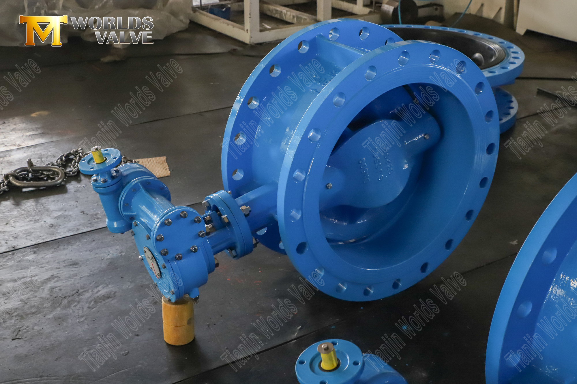 V&aacute;lvula de borboleta PN25 de deslocamento duplo com flanges duplos e operador de engrenagem-3 (3)