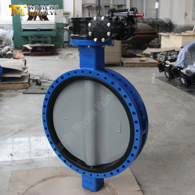 Válvula borboleta de flange tipo U operada por engrenagem com disco revestido de nylon