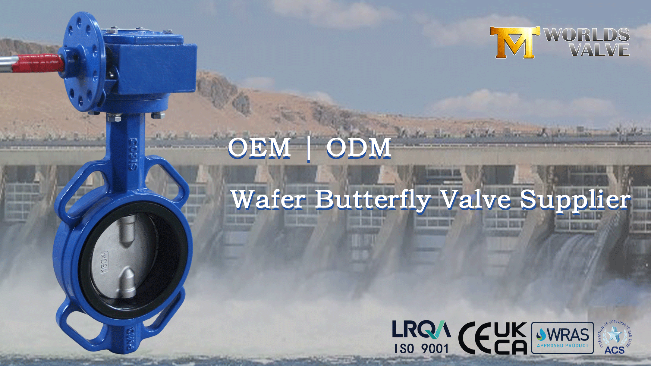 Válvula borboleta wafer de dois eixos | Disco CF8 e assento EPDM | Operado por engrenagem helicoidal