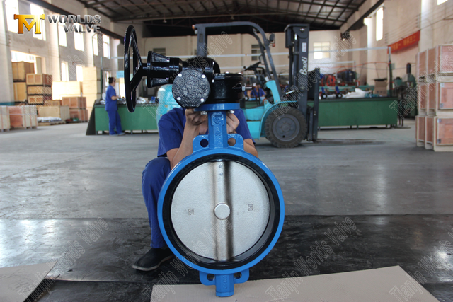 Válvulas de borboleta do tipo engrenagem de minhocas com engrenagem de vermes com borracha forrada