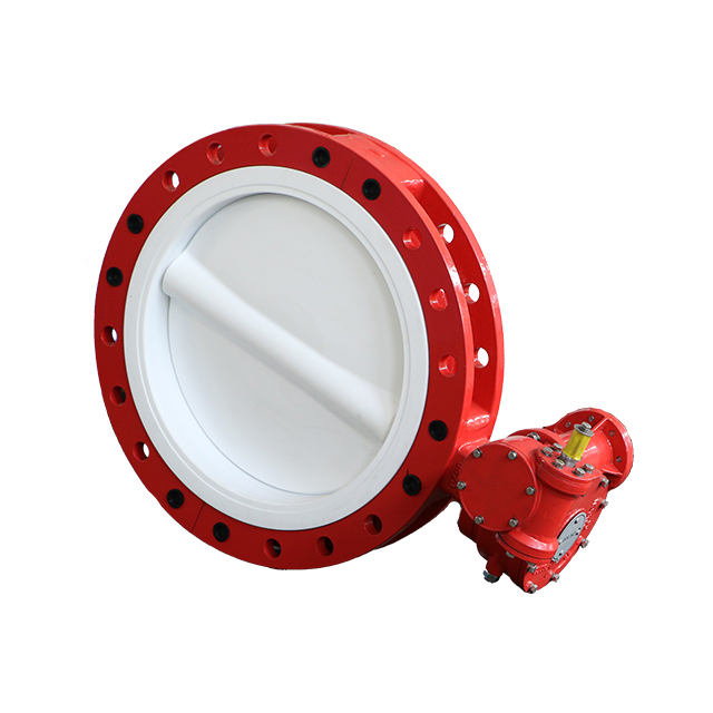 Válvula de borboleta de wafer reforçada PTFE completa Dois pedaços Corpo, corpo de ferro dúctil, disco de PTFE e assento, alto desempenho DN350-DN900