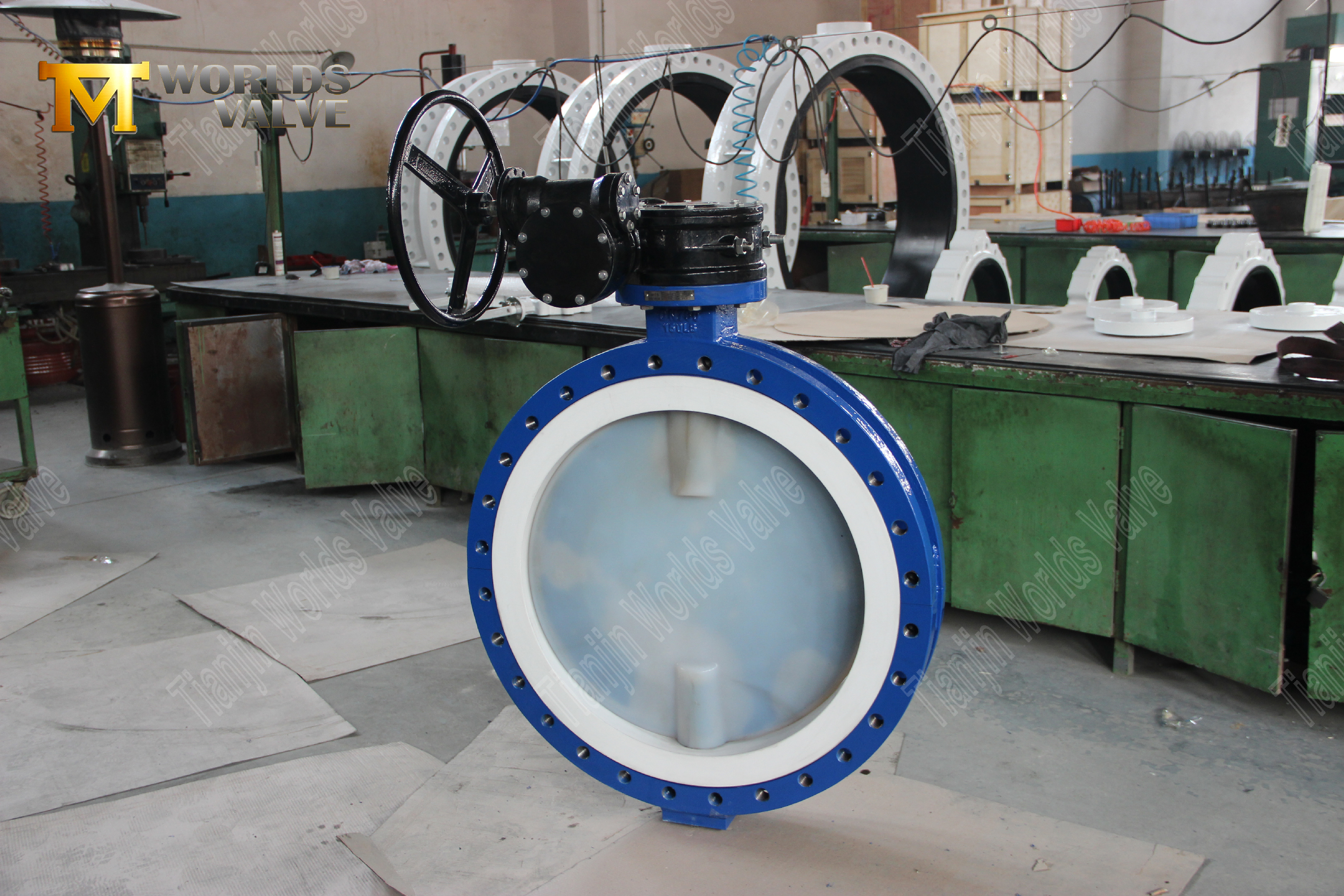 V&aacute;lvula borboleta PFA para servi&ccedil;o qu&iacute;mico 150LB, sede em PTFE, operada por engrenagem (5)