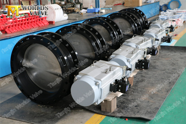 Válvulas borboleta de flange dupla com atuador pneumático