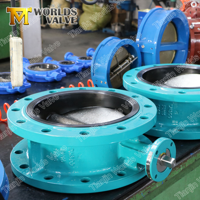 Válvula borboleta de flange dupla com sede vulcanizada