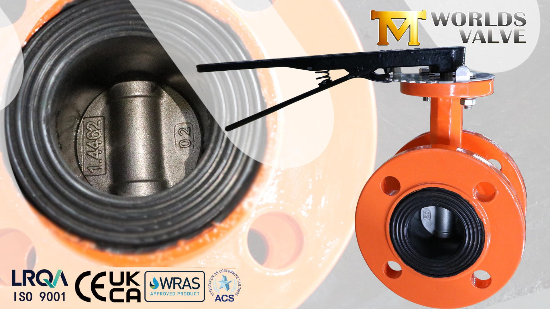 Válvula borboleta de flange dupla de 2" com disco super duplex 1.4462 e sede EPDM vulcanizada | Operada por alavanca manual
